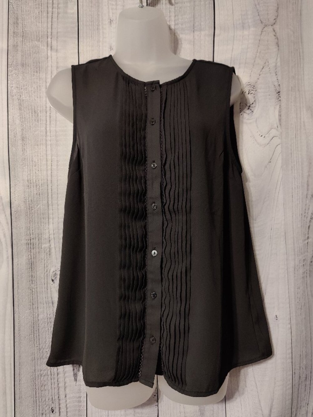 Banana Republic Charcoal Gray Tuxedo Pleat Lace Trim Sleeveless Blouse